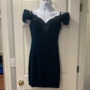 90s Dark Green Sequin Off-Shoulder Mini Dress